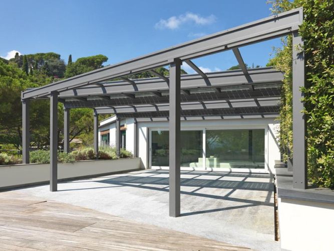 Stainless steel Pergola CONSERVATORY WITH PHOTOVOLTAIC WINDOW By CAGIS